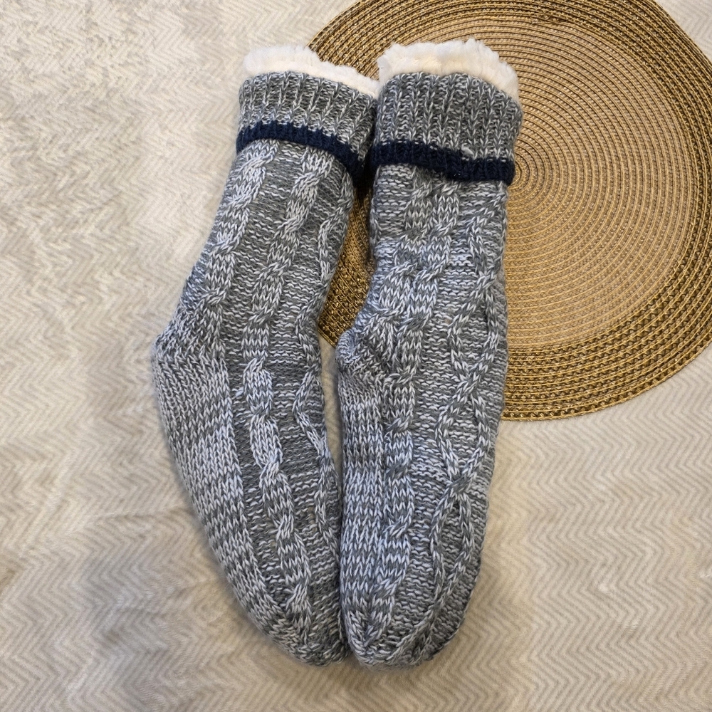 *4 For $25* Cozy Gray Knit Sherpa Lined Socks